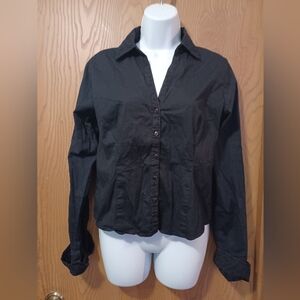 SO Floral Eyelet Embroidered Trim Fitted Button Front Blouse Size Large